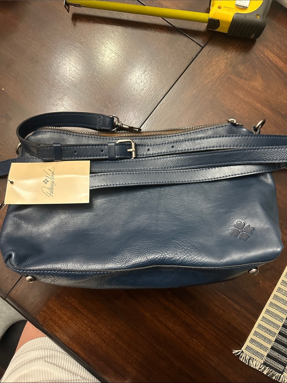 Patricia Nash Navy Leather Crossbody with Clover Emboss
